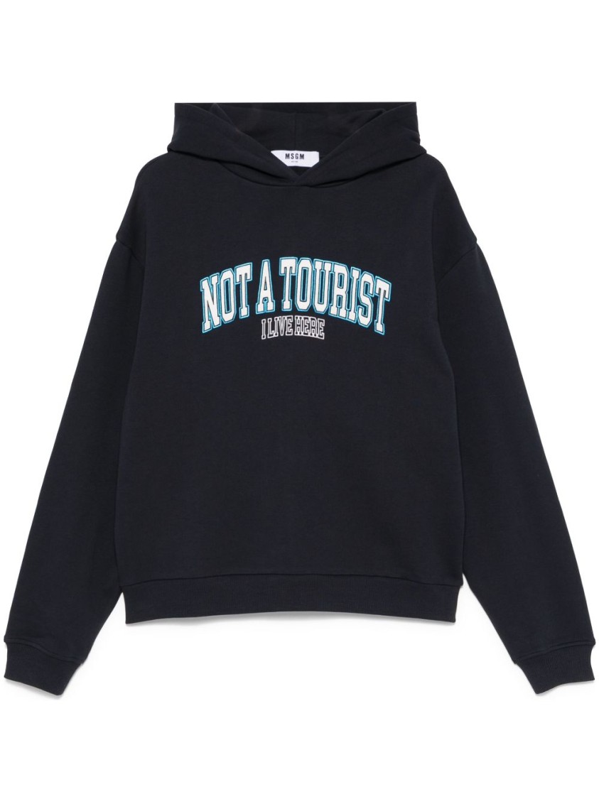 Msgm Cotton Hoodie With Print In Black