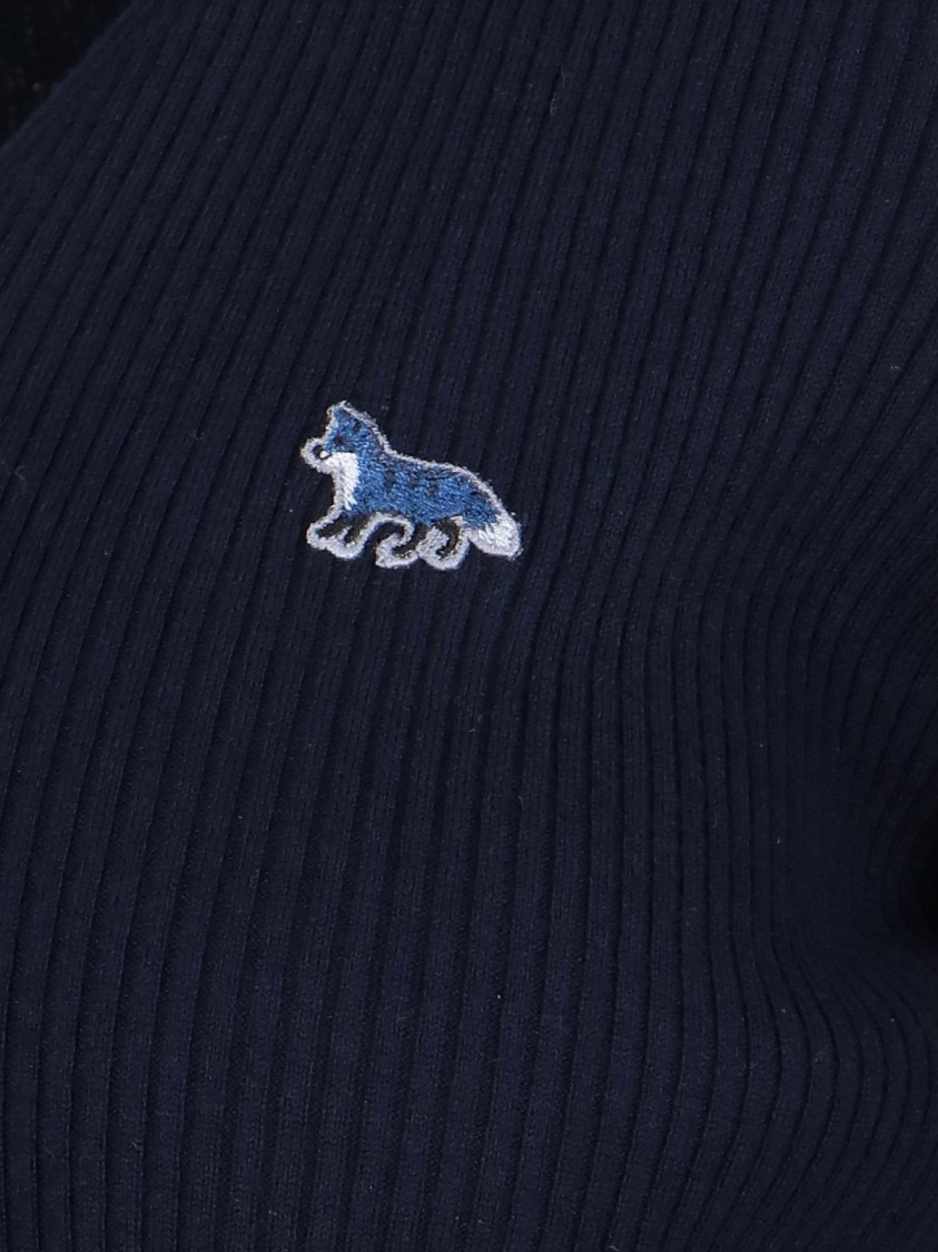 Shop Maison Kitsuné "baby Fox" V-neck Cardigan – Navy Blue