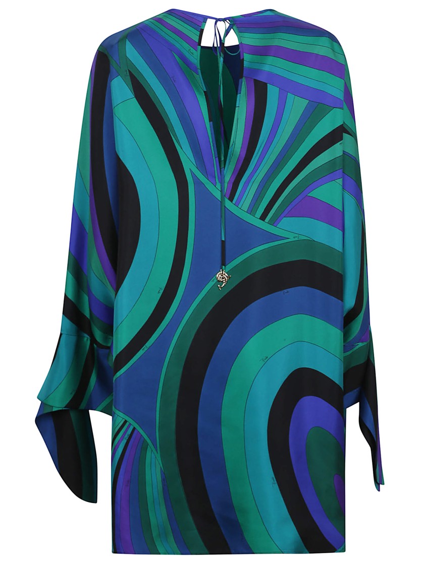 Pucci Flowing Silhouette Silk Twill Dress In Blue