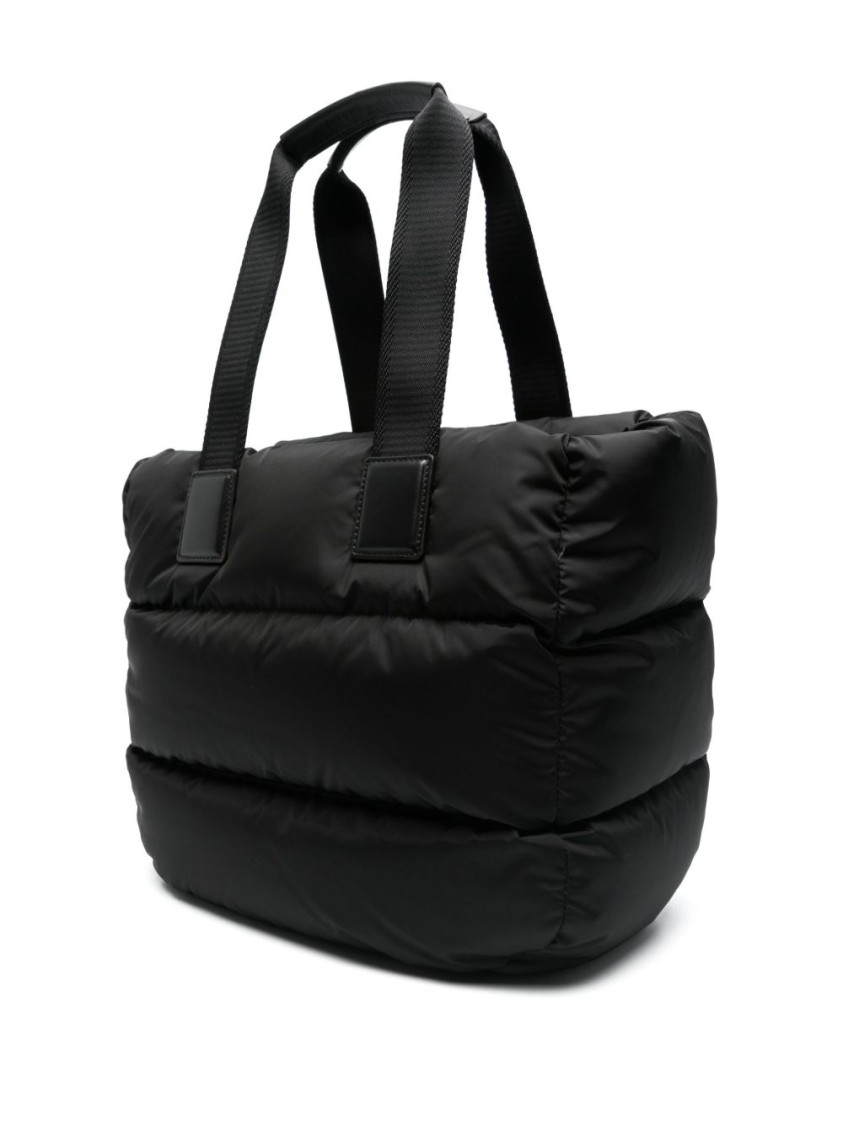 Moncler Puffy Black Tote Bag With Top Zip And Dual Handles In Black