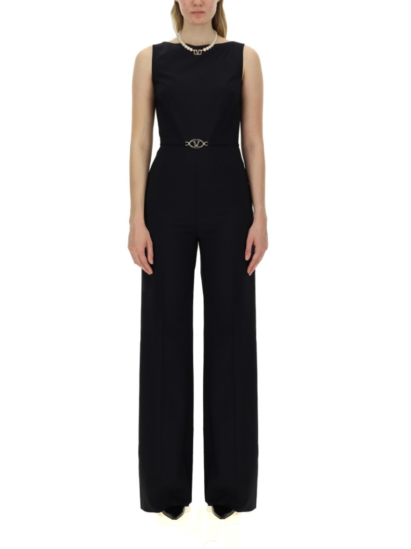 Valentino Belted Waist Jumpsuit Featuring V Detail