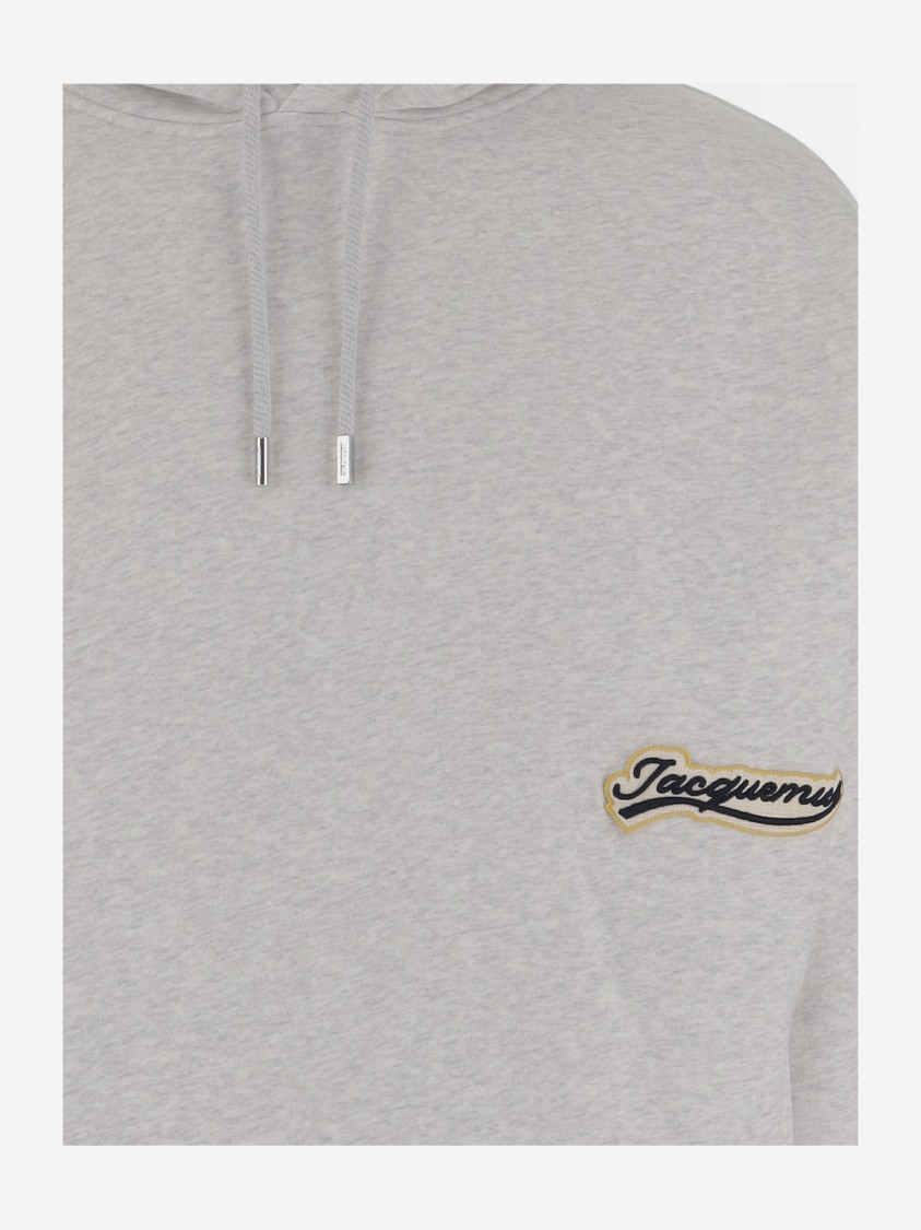 Jacquemus Hooded Sweater With Drawstring And Ribbed Finish In Gray