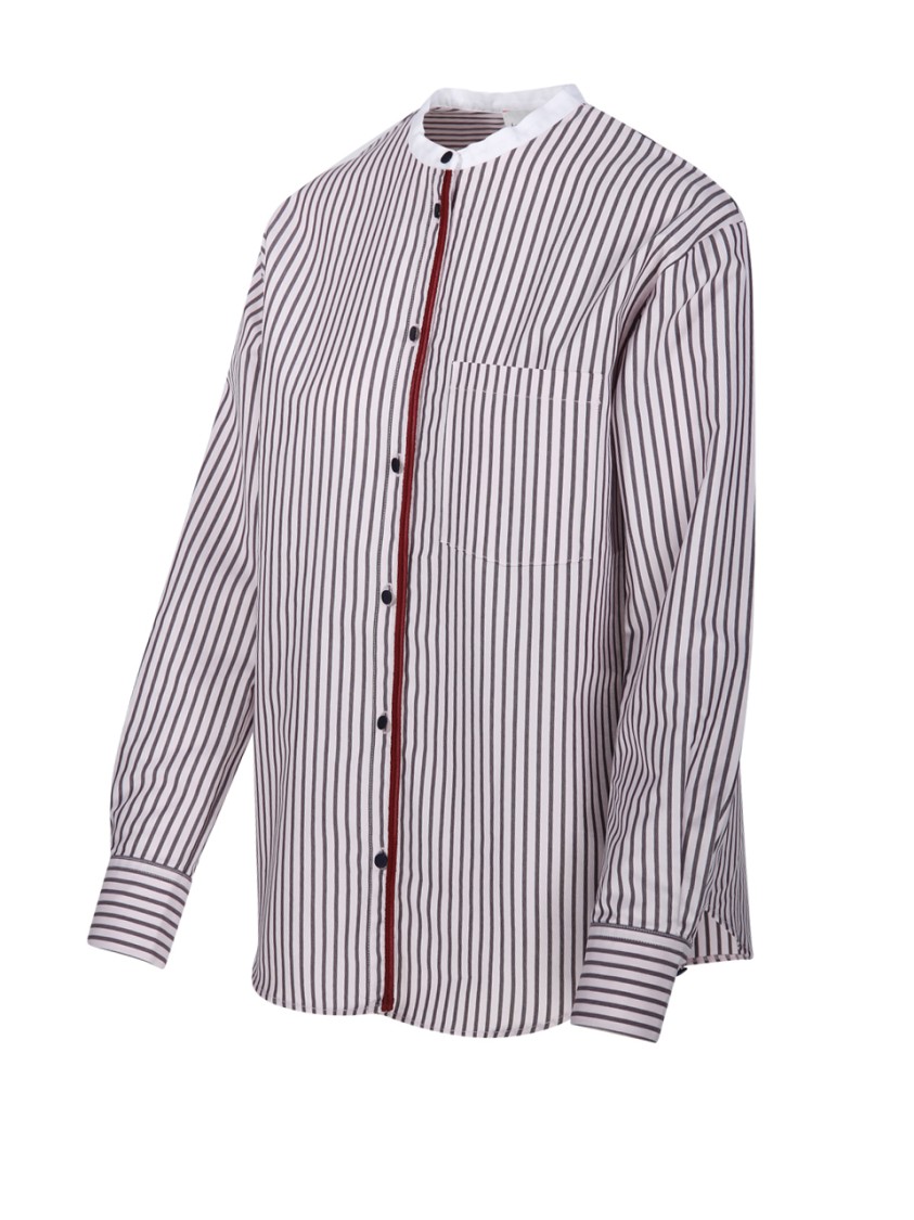 Shop Forte Forte Oxford Stripe Contrasting Collar Grandfather Shirt In Pink