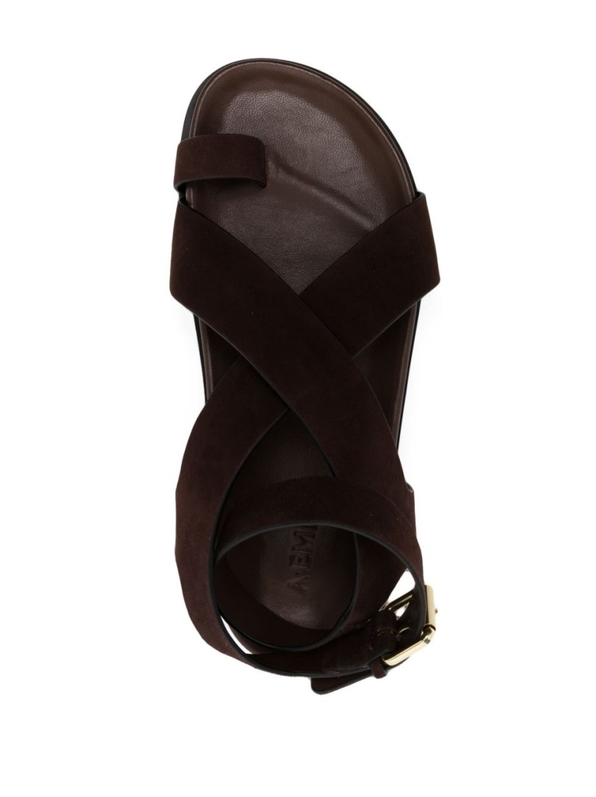 Shop A.emery Chocolate Brown Leather Crossover Strap Sandals In Black