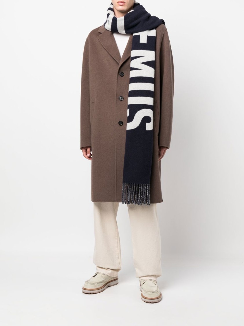 Jacquemus Graphic Patterned Blue Virgin Wool Scarf In Black