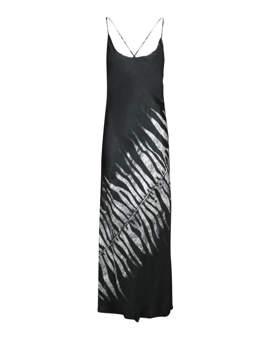 Roberto Cavalli Silk Black Dress With Spaghetti Straps And Fern Print In Black