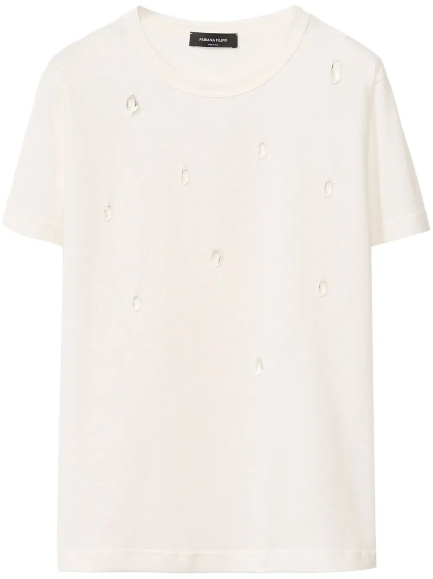 Fabiana Filippi Short-sleeved Jersey Top With Subtle Embellishments In Neutral
