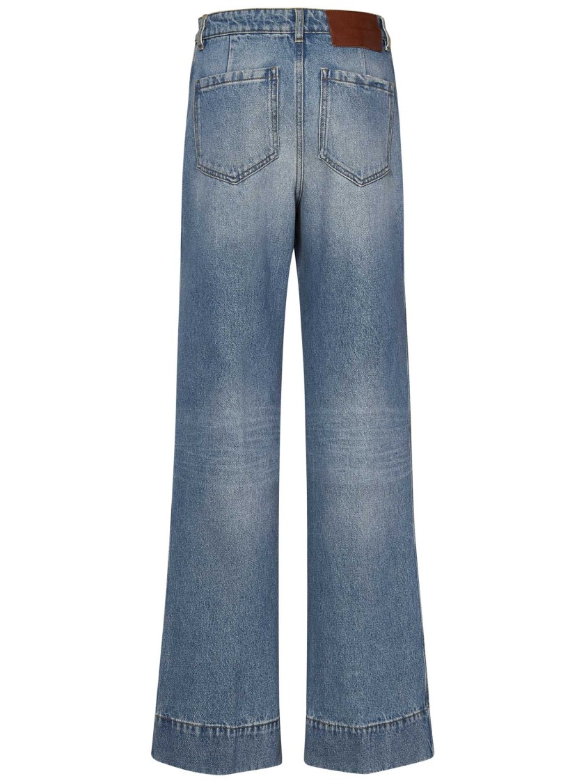 Shop Victoria Beckham High-waisted Light Blue Jeans With Monogram Embroidery
