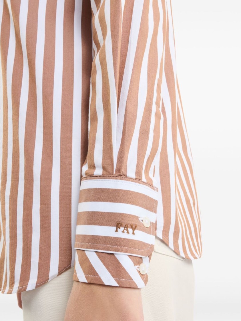 Fay Brown Striped Shirt With Button-down Front In Brown