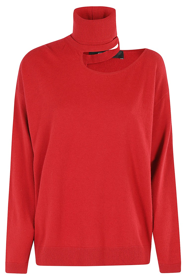 Shop Federica Tosi Dramatic Cut-out Turtleneck Sweater In Red