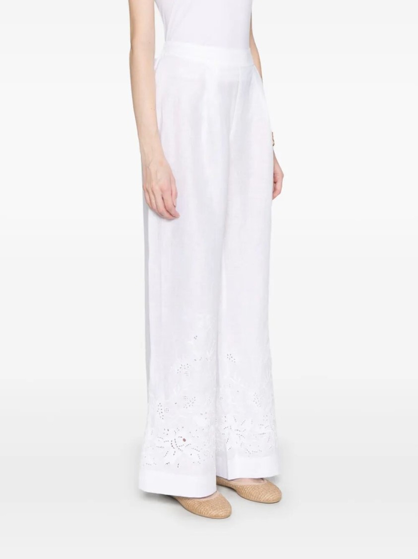 Ermanno Scervino Wide-leg Linen Pants With Intricate Embroidery In White