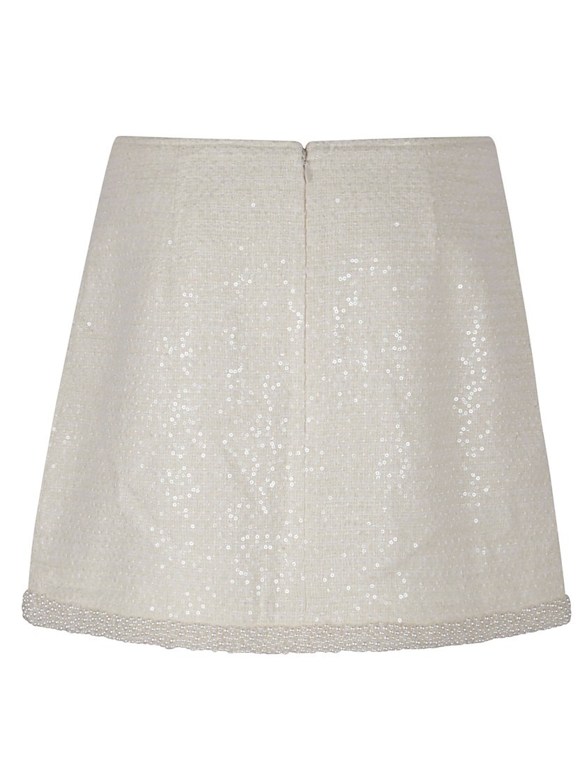 Self-portrait Cream Boucle Pearl Trim Mini Skirt In White