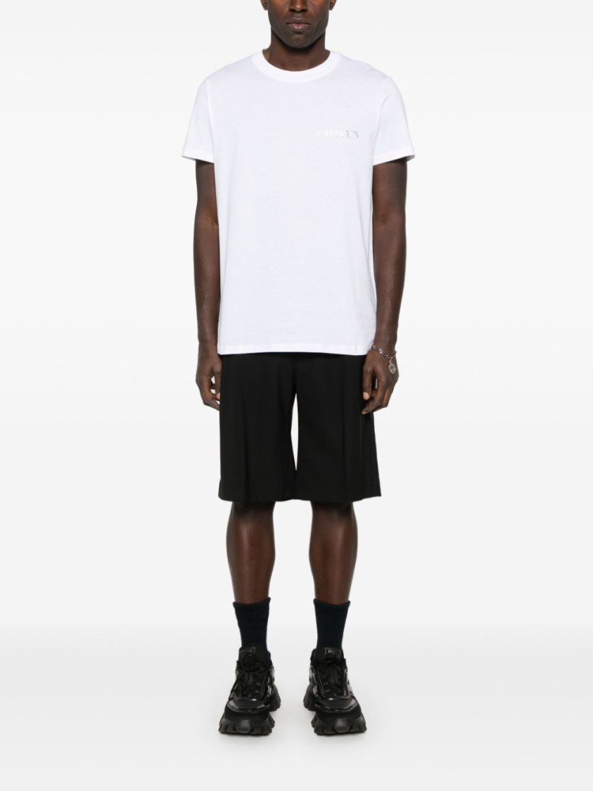 Balmain White Crewneck T-shirt With Logo Lettering On The Front In Cotton Man In White