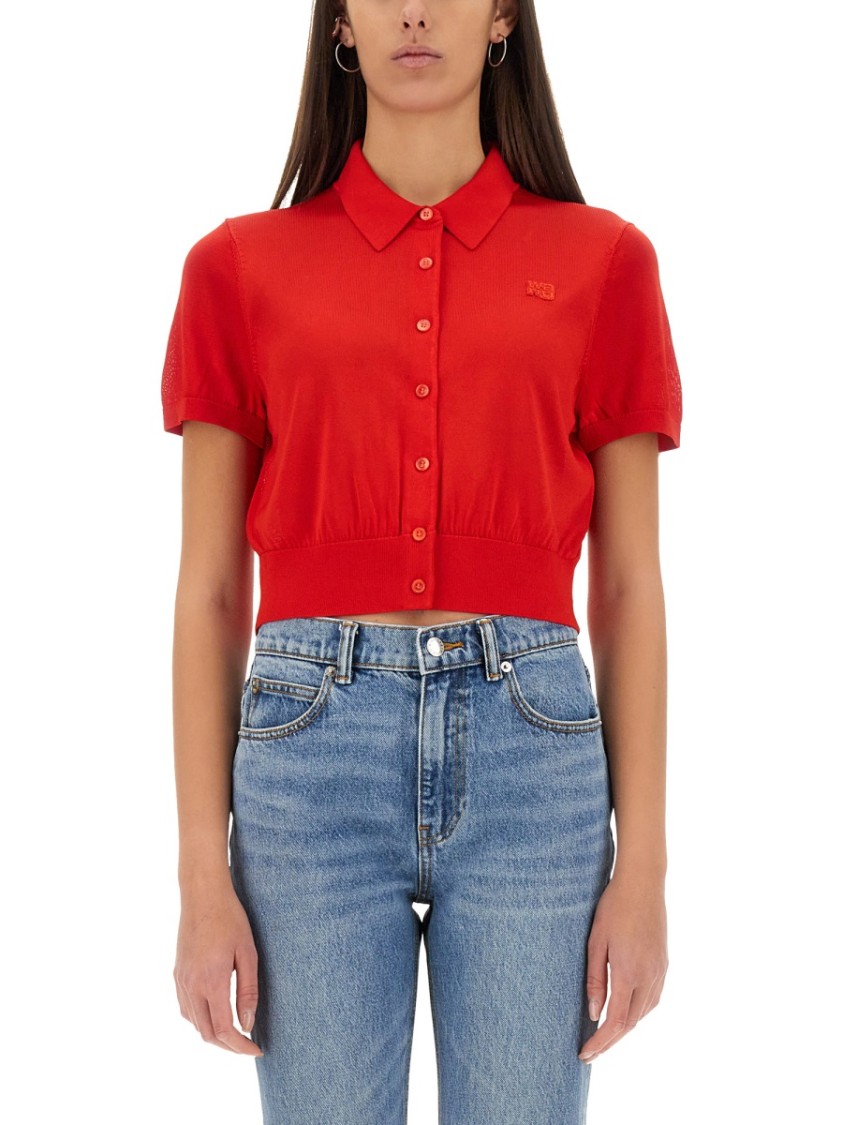 Alexander Wang T Alexanderwang.t Logo-embroidered Cropped Wool Cardigan In Red