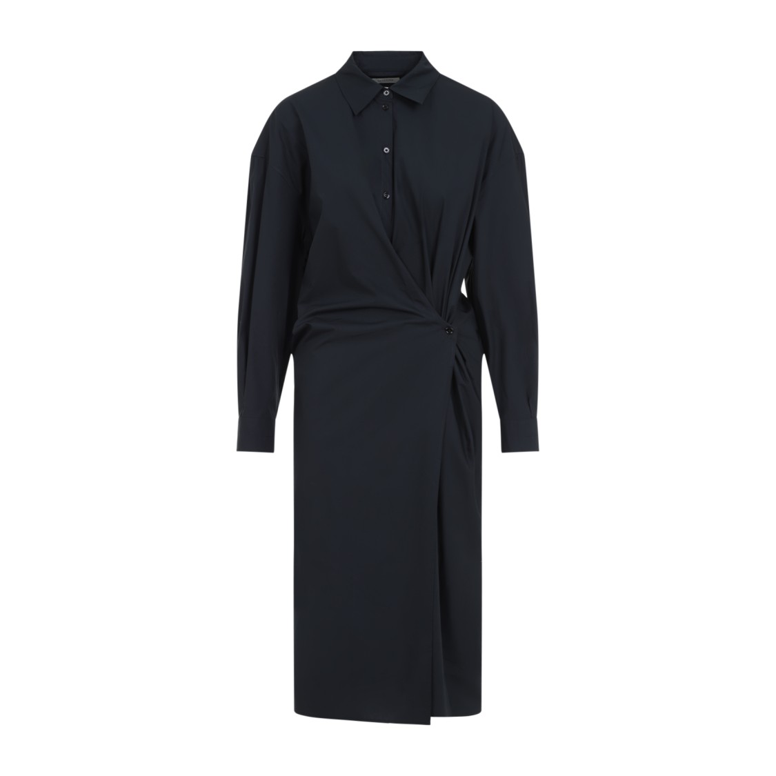 Lemaire Black Straight Collar Twisted Midi Dress In Black