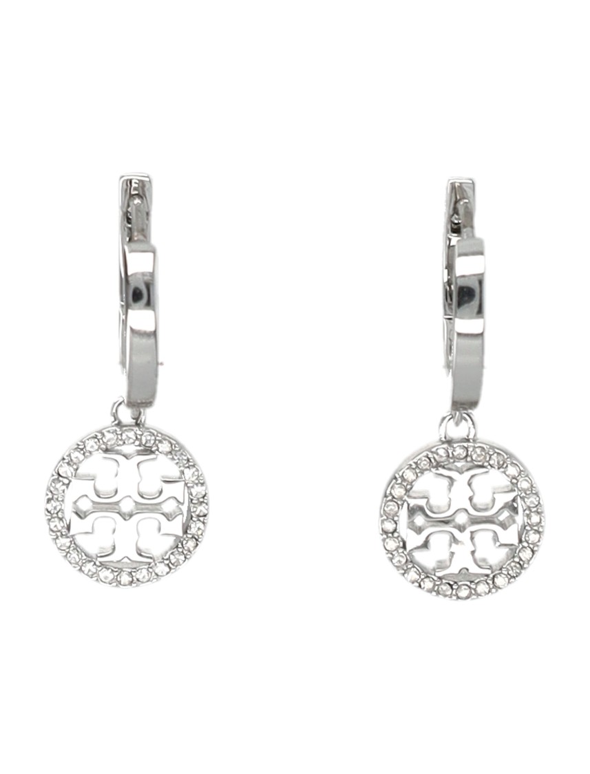 Tory Burch 'miller' Metallic Earings With Double T Logo Charm In Metallic