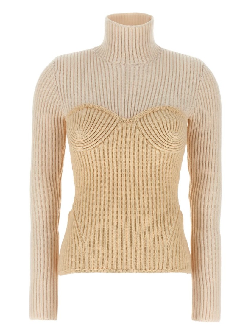 Jean Paul Gaultier Ribbed Knit Pullover Inspiration Corset In Neutral