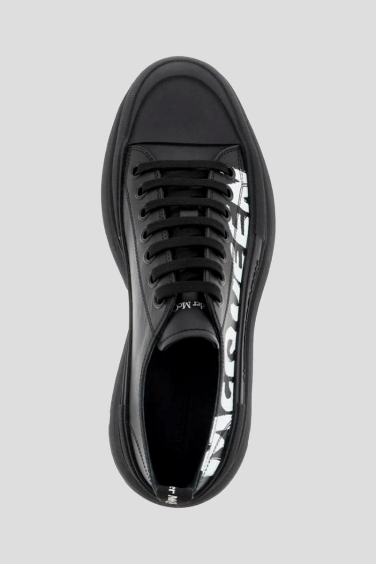 Alexander Mcqueen Men's Tread Slick Leather Low-top Sneakers In Black