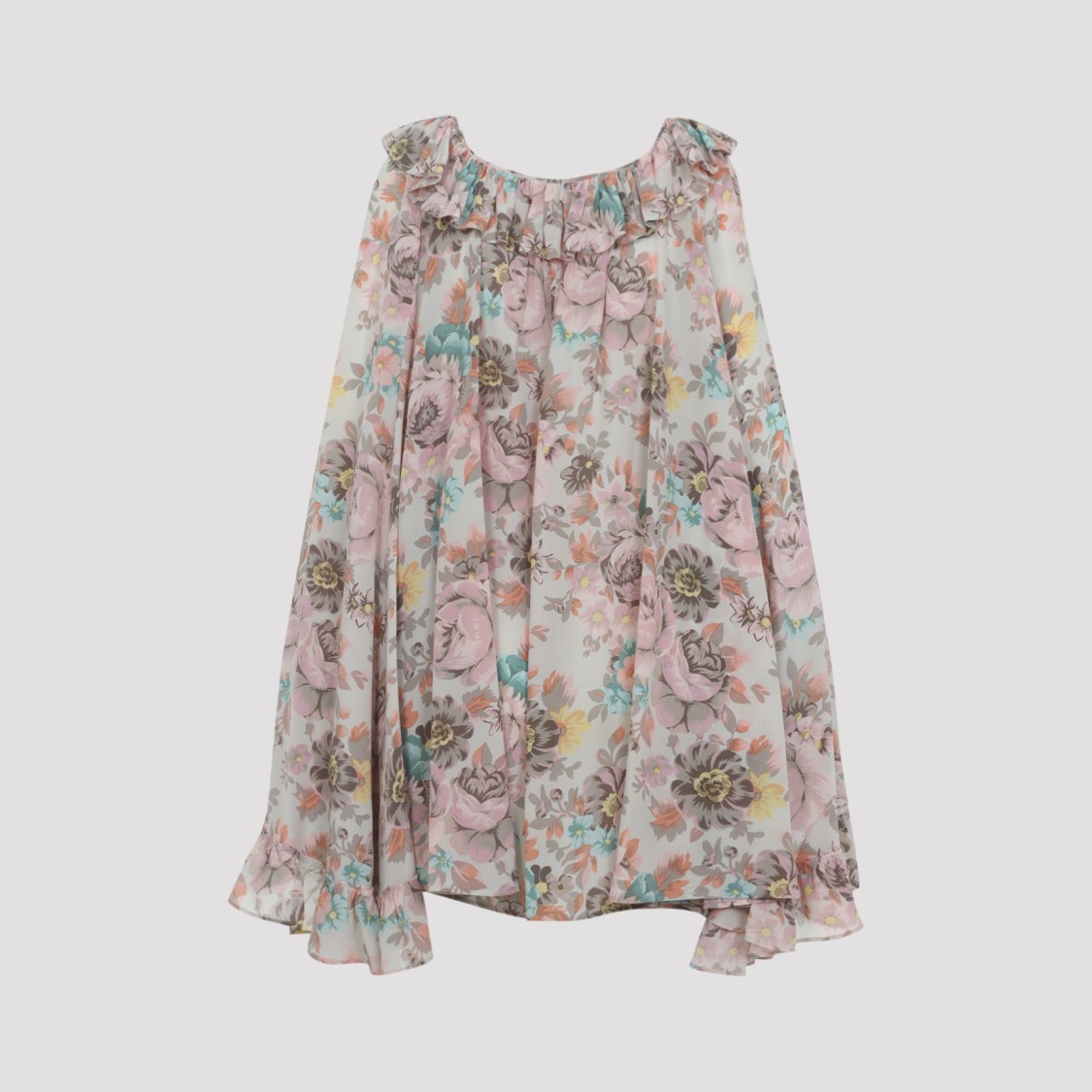 Chloé Bouquet-printed Organic Silk Crepe De Chine Mini Cape Dress In Multi