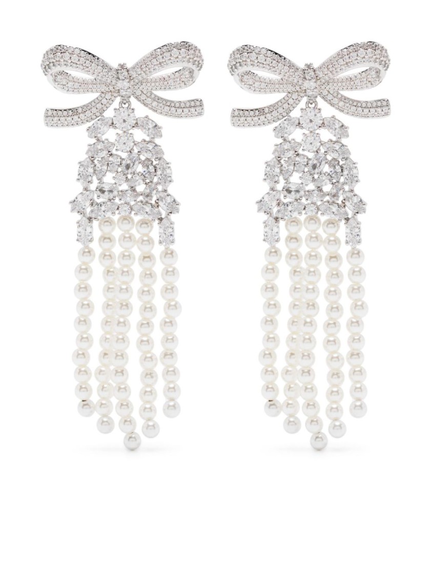 Self-portrait Crystal Bow Pearl Earrings