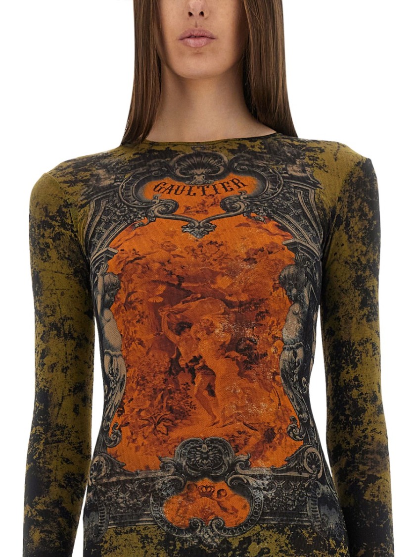 Jean Paul Gaultier Graphic Print Full-length Dress With Long Sleeves In Black