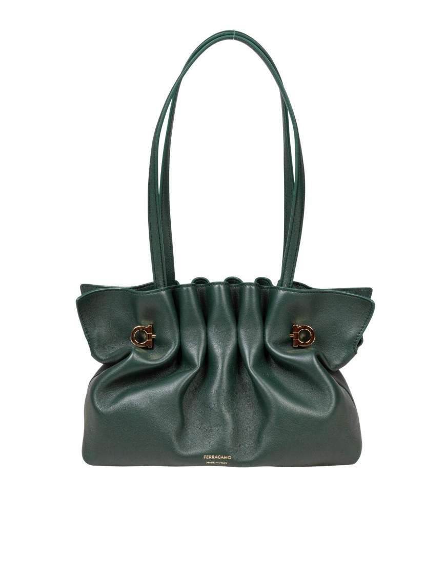 Ferragamo Soft Bag S Shoulder Bag In Nappa Green Color In Green