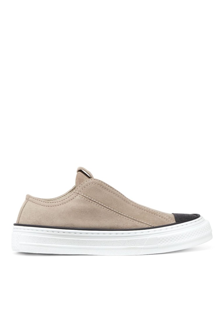 Brunello Cucinelli Dove Grey Suede Precious Toe Sneakers In Neutral