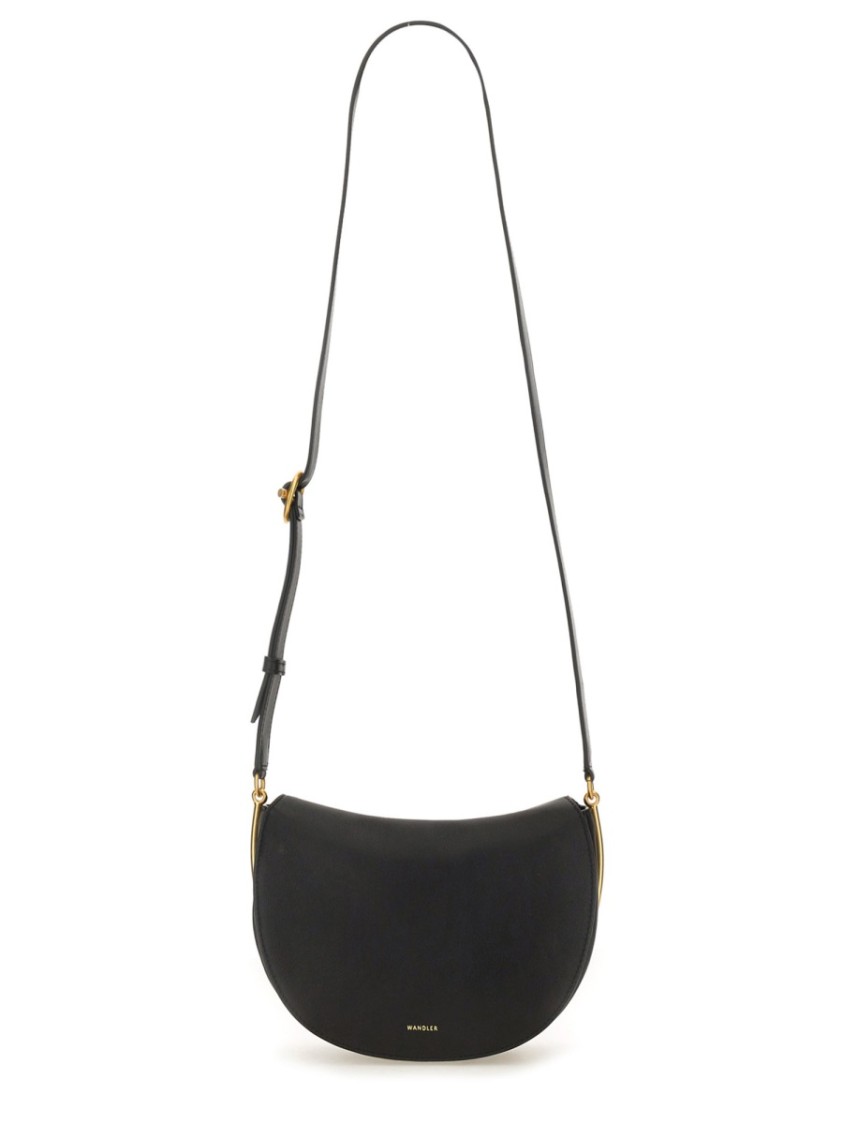 Wandler Curved Silhouette Black Leather Tote With Adjustable Strap