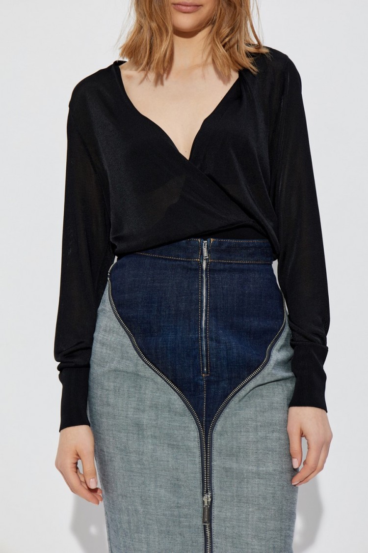 Dsquared2 Wrap-style Black Viscose Sweater With Deep V-neckline In Black