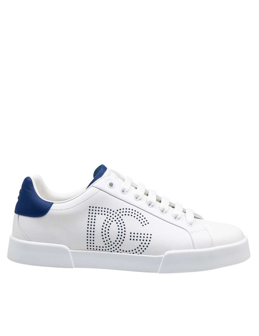 Dolce & Gabbana White And Black Leather Sneakers In White