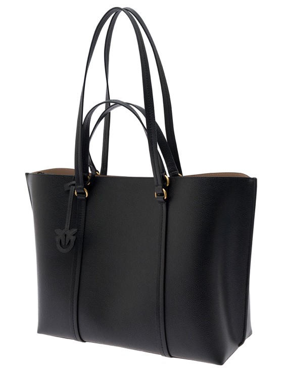 PINKO 104820A2CDB00Q 関税送料込 Pinko Black Large Tote Bag With Logo Charm In Grainy Leather