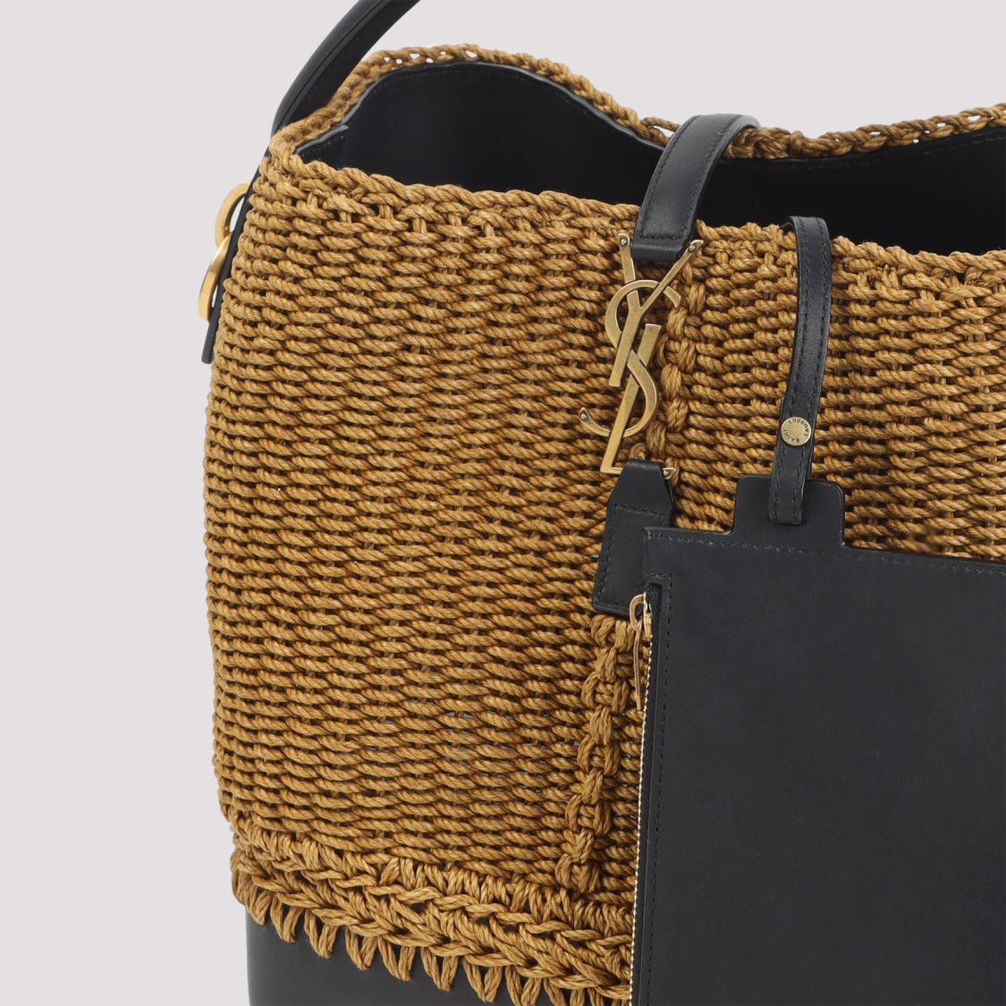 Saint Laurent Raffia And Leather Shoulder Bag With Detachable Strap