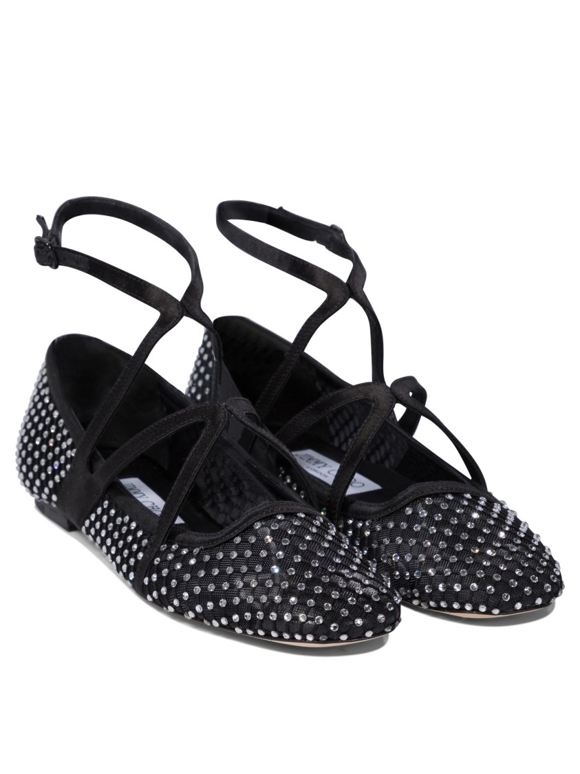 Jimmy Choo Pointed Toe Studded Leather Ballerinas In Black