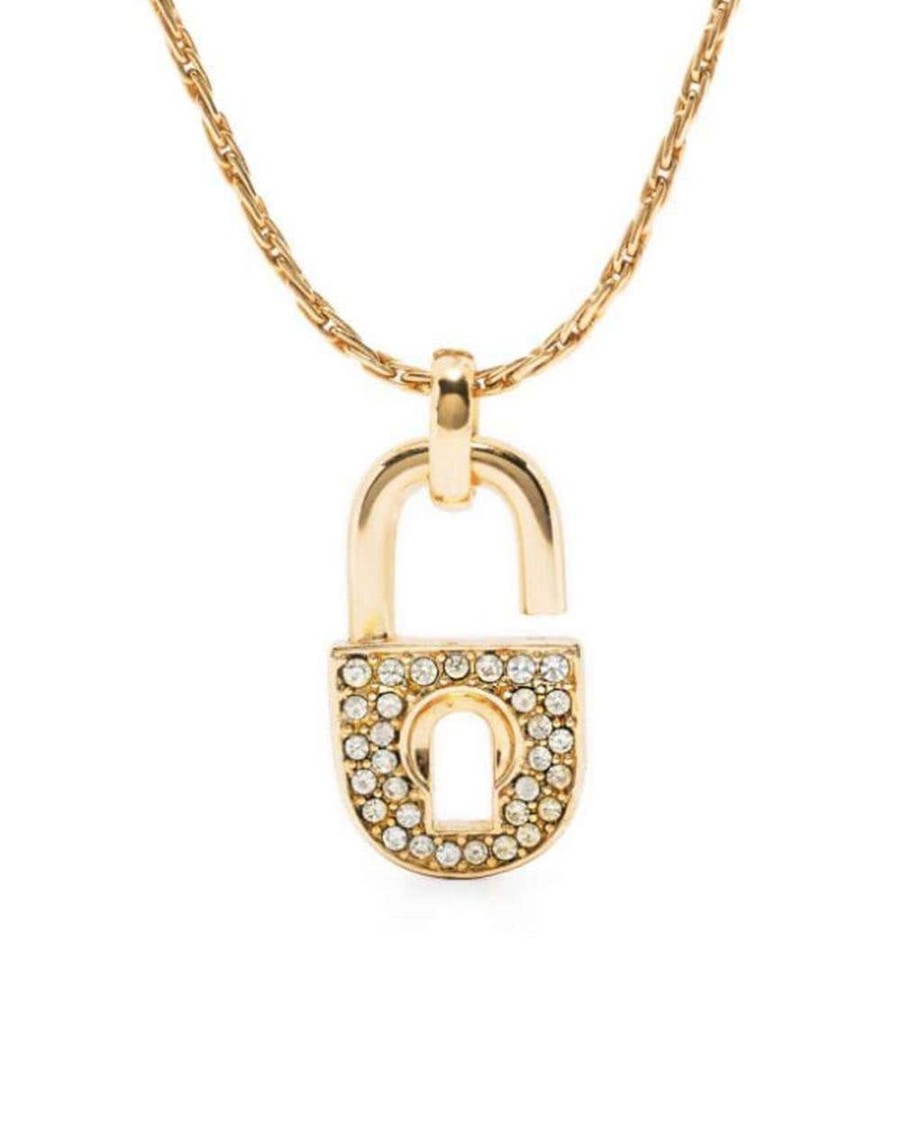 DIOR CHRISTIAN DIOR GOLD-TONE PADLOCK PENDANT NECKLACE