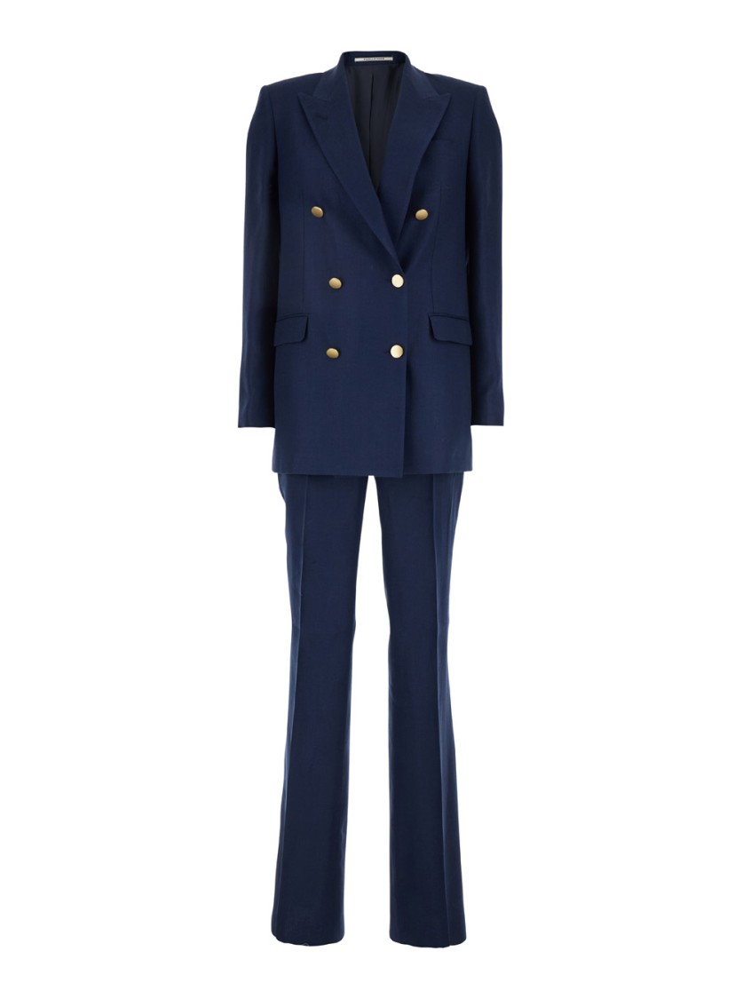 Tagliatore Jasmine Blue Double-breasted Suit With Peak Revers In Fabric Woman