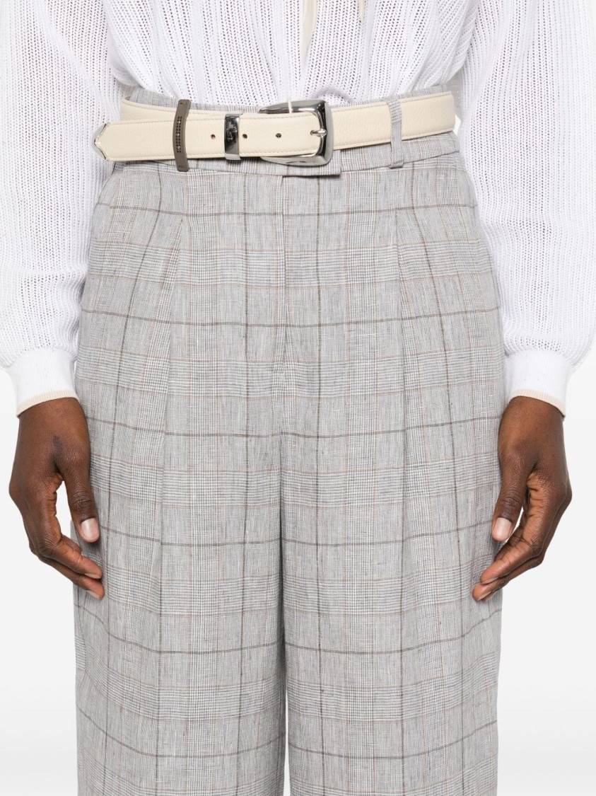 Peserico High-waisted Wide-legged Trousers With Subtle Check Pattern In White