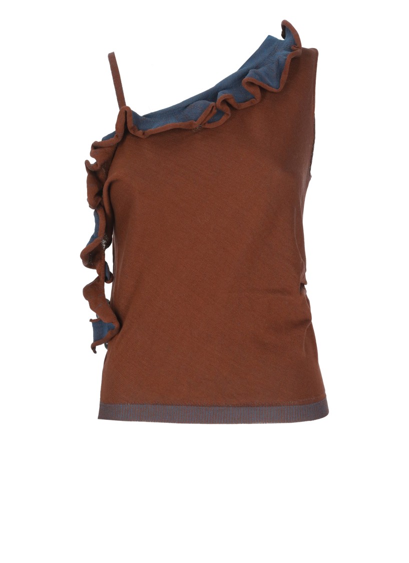 Shop Dries Van Noten Ruffled Volant Brown Cotton Top