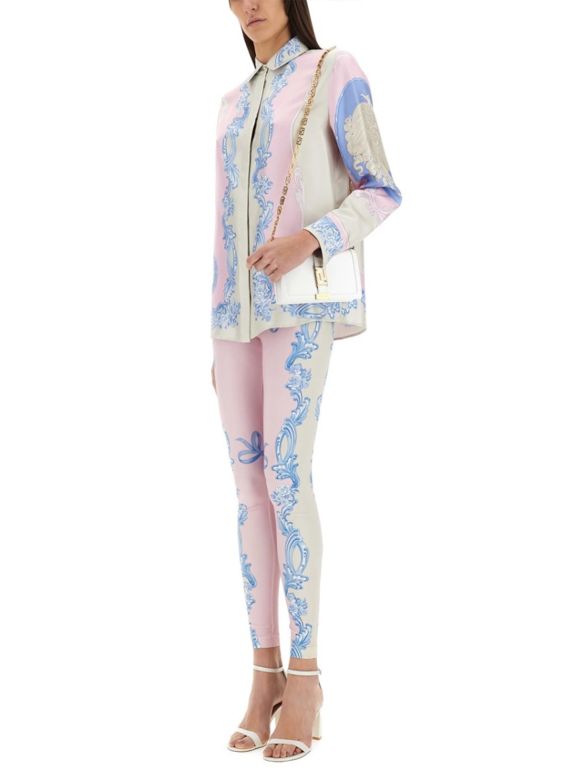 Shop Versace "cameo" Pastel Print Silk Shirt In Multicolor