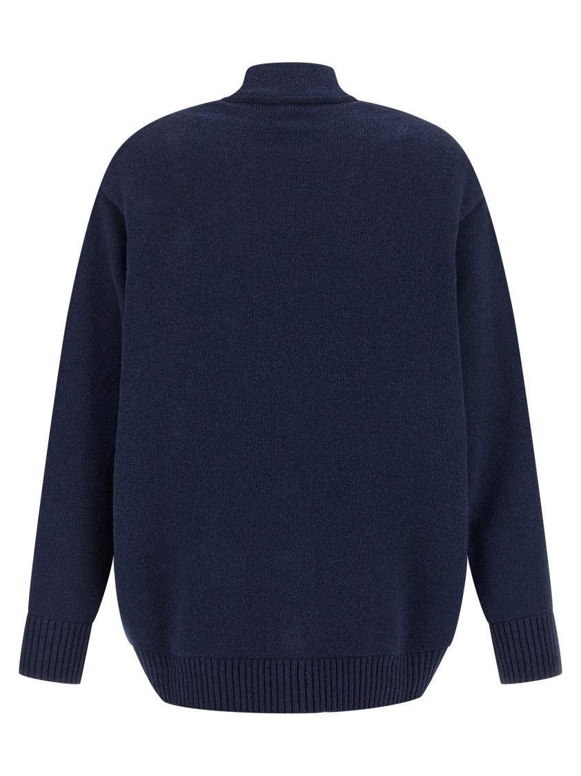 Alberta Ferretti V-neck Cashmere And Silk Blend Cardigan With Crystal Embroidery In Blue