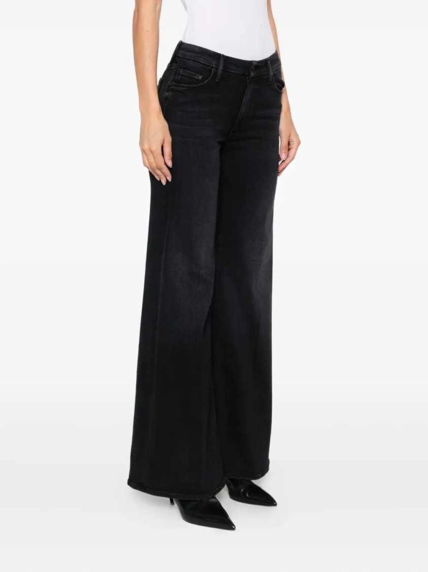 Mother Wide Black Jeans In Soft Cotton-modal Blend In Blue