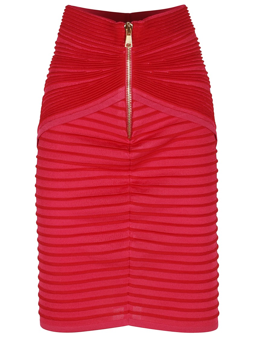 Balmain Flechage Knit Knee Lenght Skirt In Red