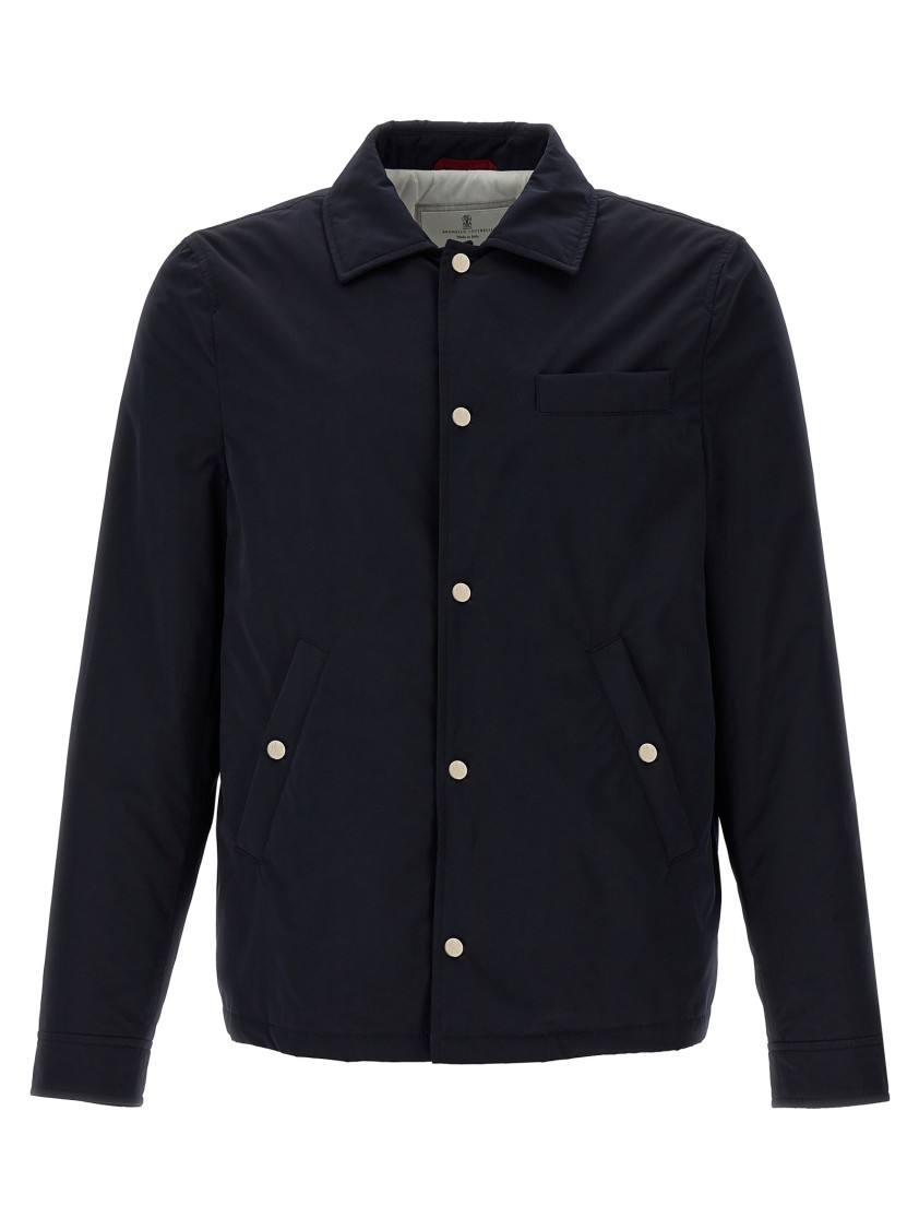 Brunello Cucinelli Dark Blue Nylon Short Jacket In Black
