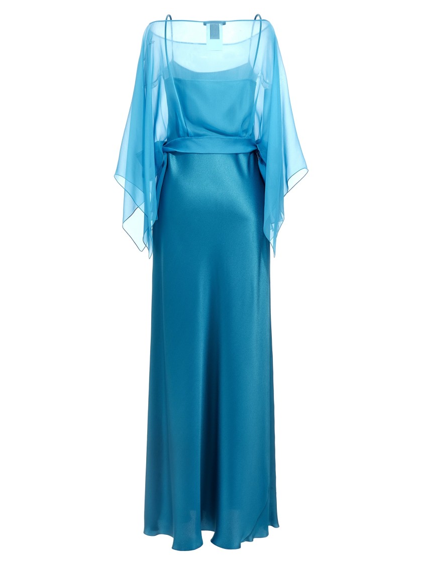 Alberta Ferretti Blue Long Dress With Layered Design And Upper Cape In Blue