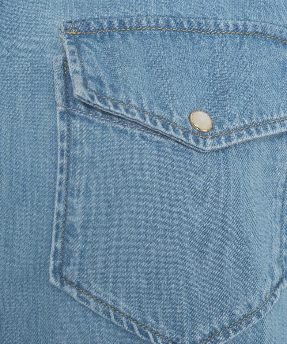 Liu •jo Liu Jo Kent Collar Denim Shirt With Rhinestone Applications In Blue