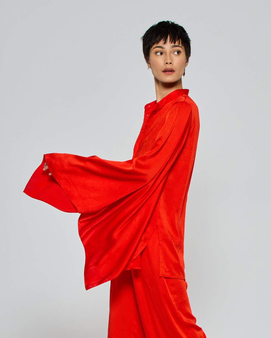 Serena Bute Kimono Sleeve Shirt - Bright Red