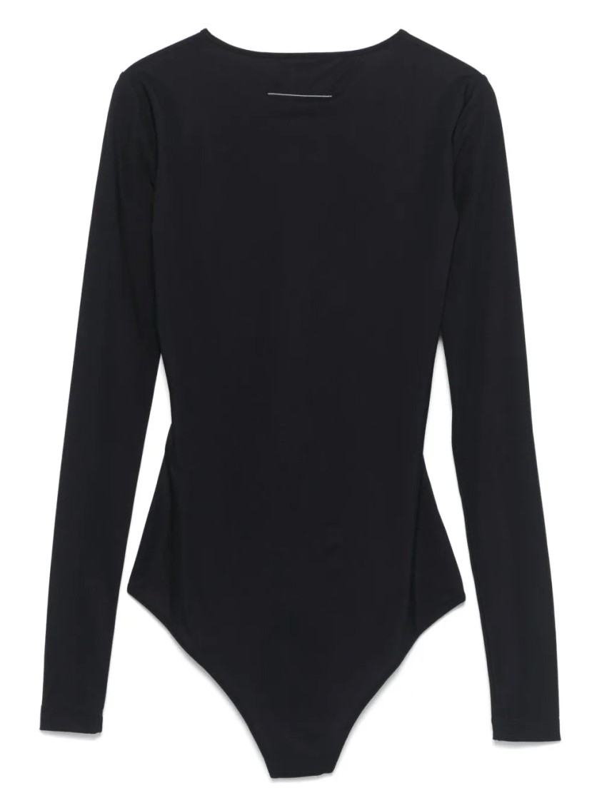 Mm6 Maison Margiela Mm6 By Maison Margiela Long-sleeved Bodysuit With Minimalist Branding In Black