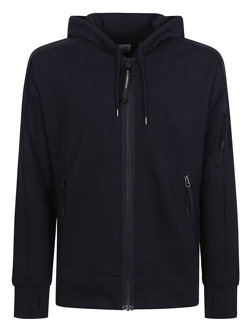 C.p. Company Relaxed Fit Black Zip-up Sweatshirt With Hood And Zippered Pockets