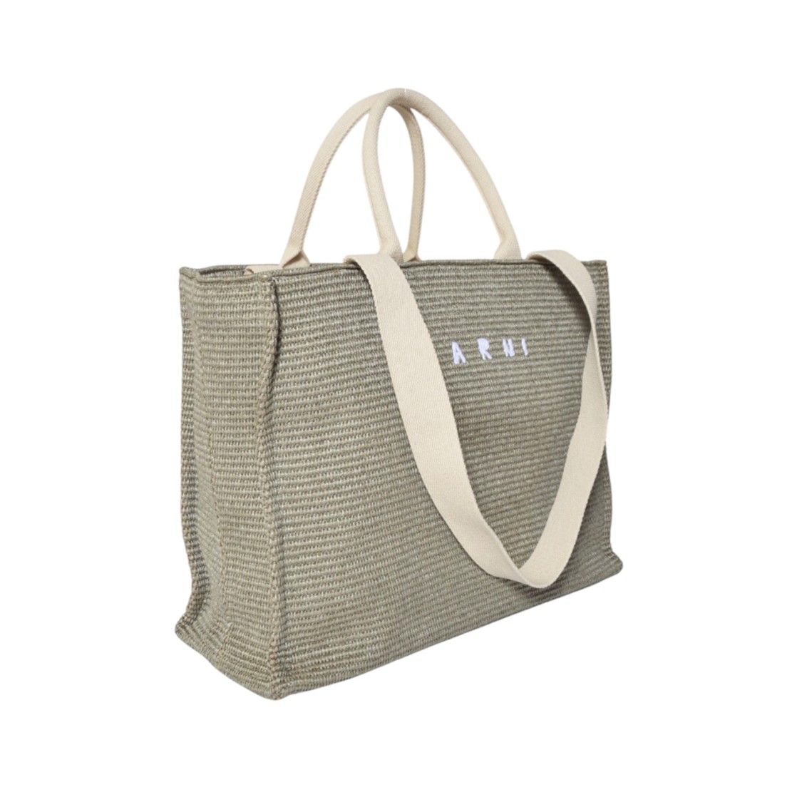 Marni Large Tote Bag In Green Raffia Effect Fabric
