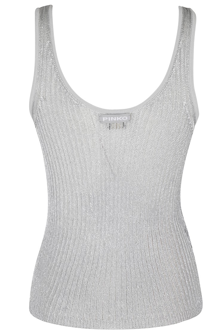 Shop Pinko Noha Metallic Thread Tank Top - Pearl Gray