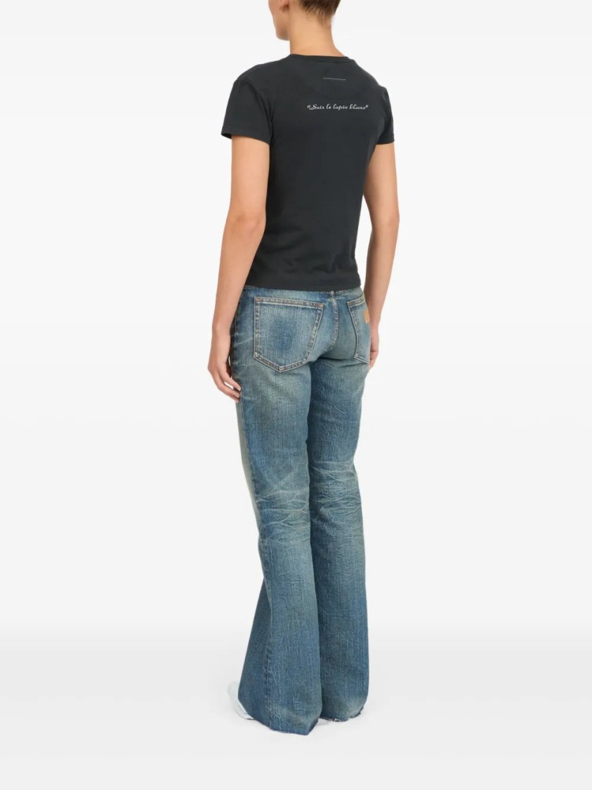 Shop Mm6 Maison Margiela Mm6 By Maison Margiela Edgy Black Graphic-print T-shirt With Ripped Detailing